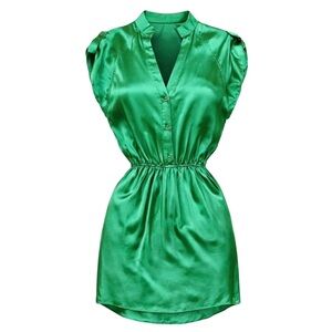 Alice + Olivia Emerald Silk Mini Dress XS Button Front Elastic Waist